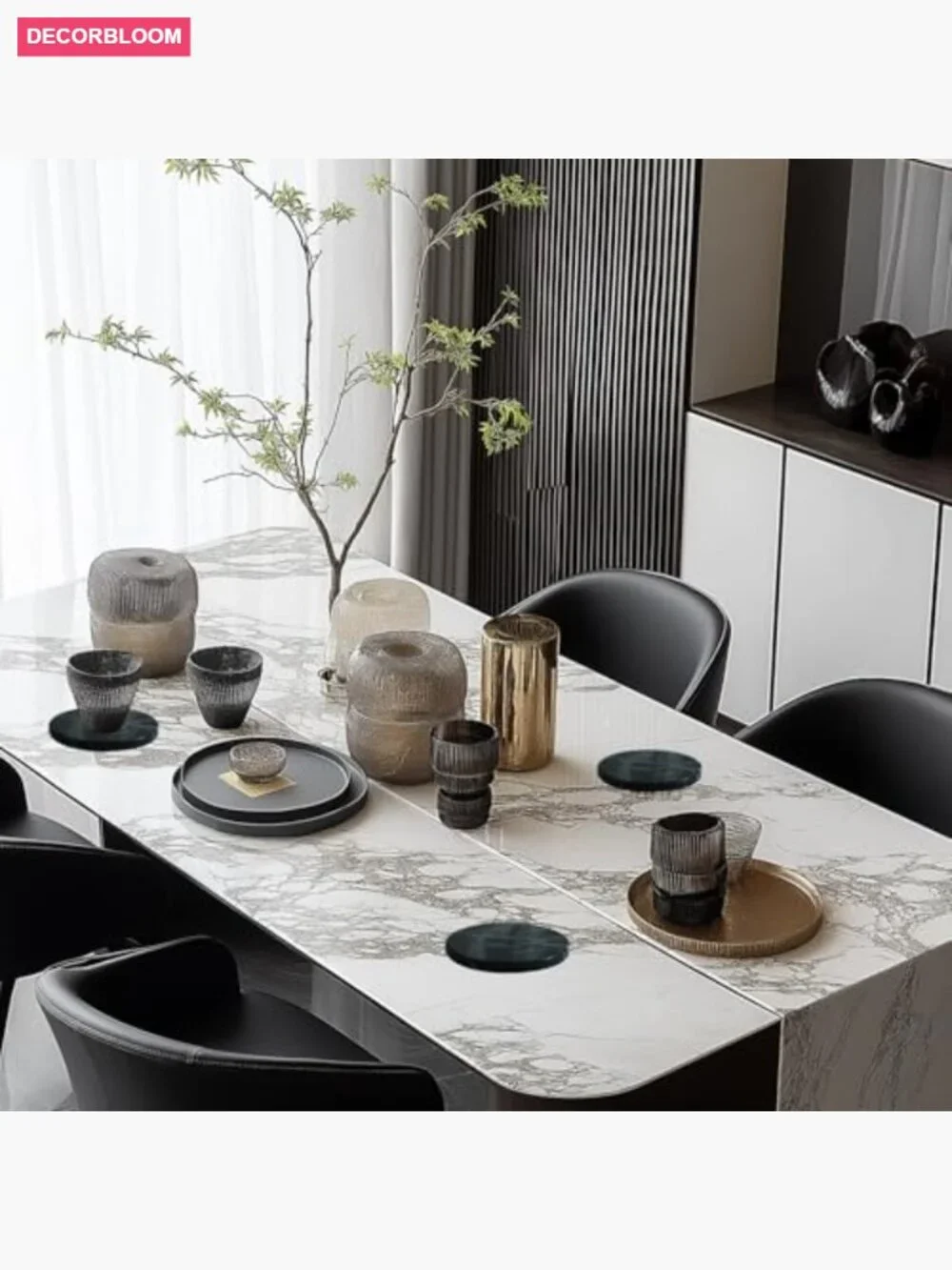 4 Natural Marble Coasters Round Stone Set for Drinks